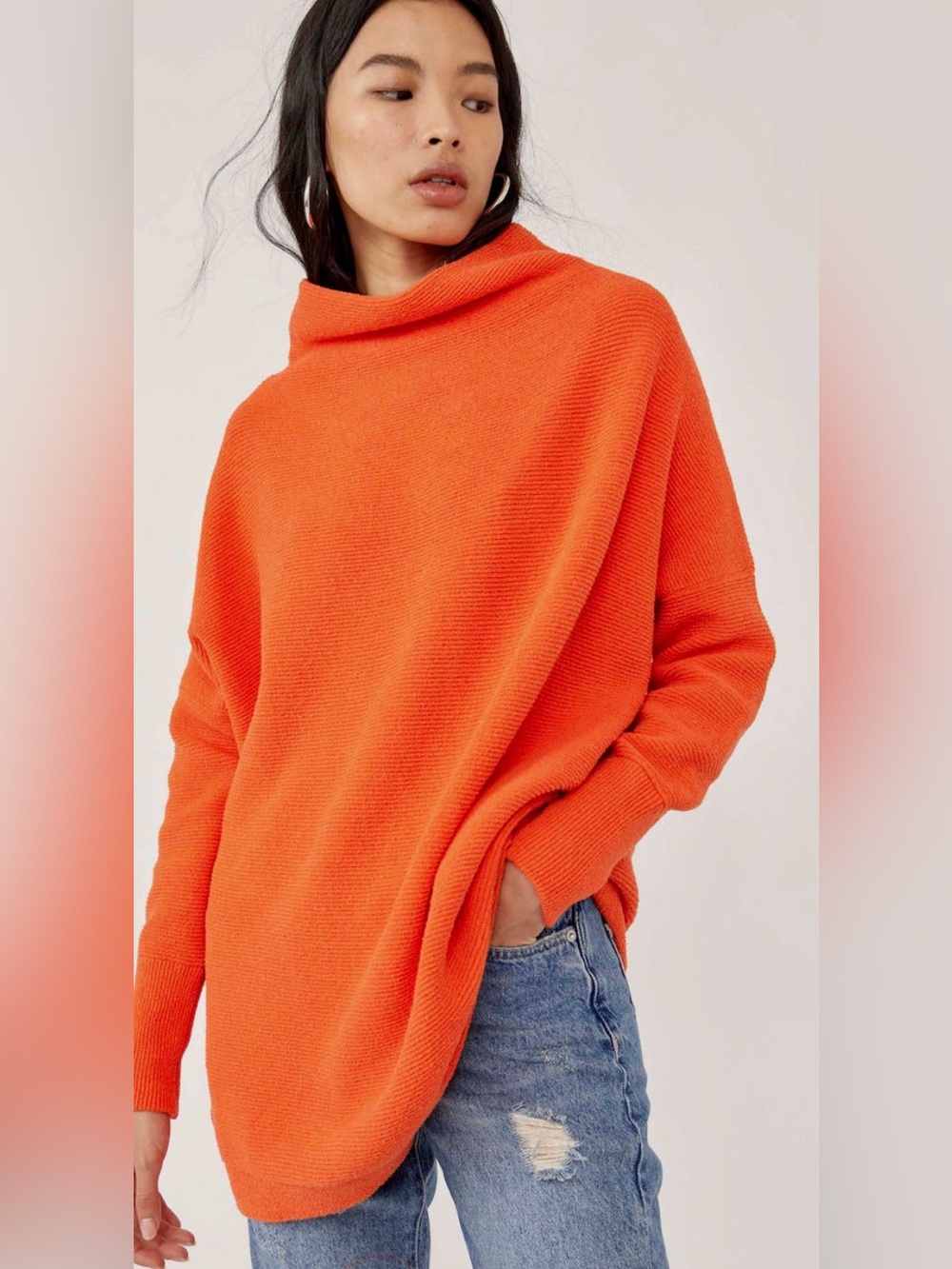 Free People - Funnel-Neck Sweater in Bright Orange